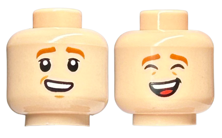 Light Nougat Minifigure, Head Dual Sided Child Dark Orange Eyebrows, Lopsided Smile with Teeth / Laughing with Closed Eyes Pattern