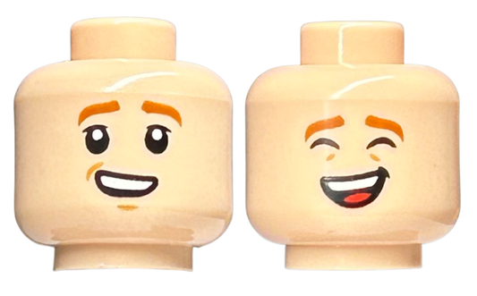 Light Nougat Minifigure, Head Dual Sided Child Dark Orange Eyebrows, Lopsided Smile with Teeth / Laughing with Closed Eyes Pattern