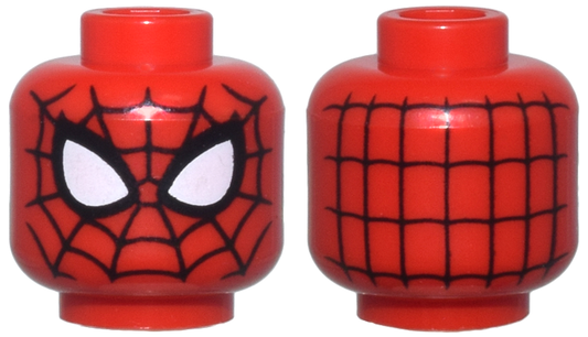 Red Minifigure, Head Alien with Spider-Man Black Webbing and Large White Eyes Pattern