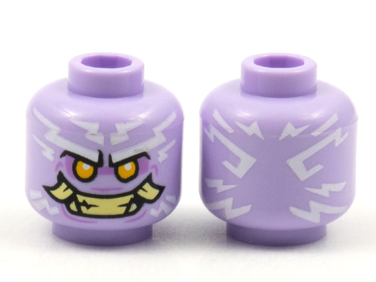Lavender Minifigure, Head Alien Ninjago Islander with White Tattoos, Bright Light Orange Eyes, Medium Lavender Eye Shadow, Tan Teeth and Tusks Pattern