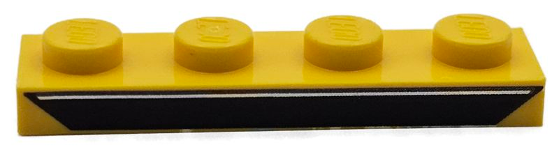 Yellow Plate 1 x 4 with Black Trapezoid with Silver Line Pattern