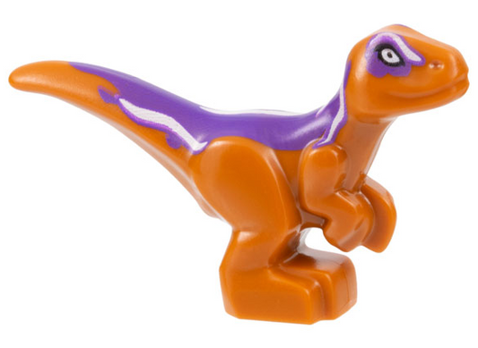 Dark Orange Dinosaur Baby Standing with Dark Purple Back, White Stripes, and White Eyes Pattern
