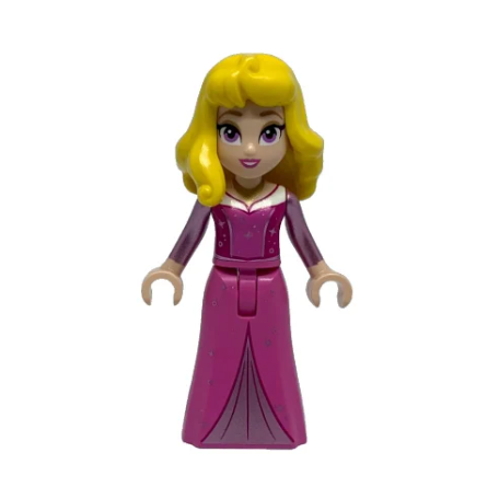 dis153 Aurora - Dark Pink Dress, Metallic Pink Sleeves, Gold Necklace, Yellow Hair