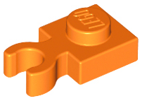 Orange Plate, Modified 1 x 1 with Open O Clip Thick (Vertical Grip)