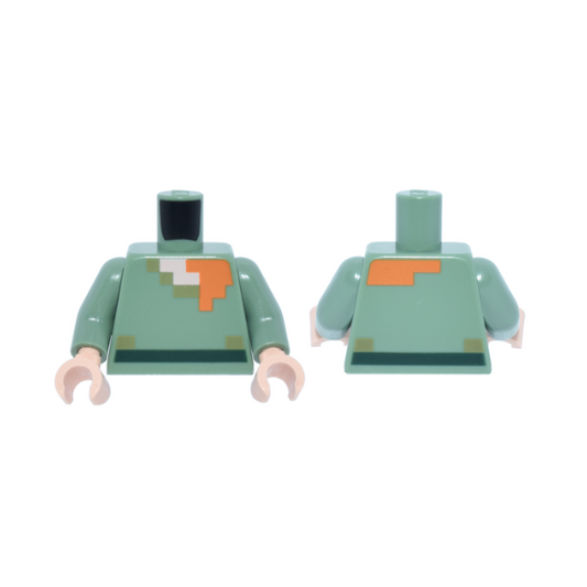 Sand Green Torso Pixelated Shirt with Olive Green Collar and Dark Green Belt, Light Nougat Neck, Orange Hair Pattern / Sand Green Arms / Light Nougat Hands