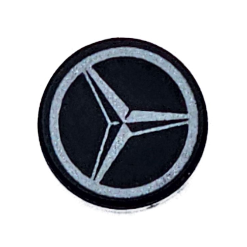 Black Tile, Round 1 x 1 with Dark Silver Mercedes-AMG Logo Pattern