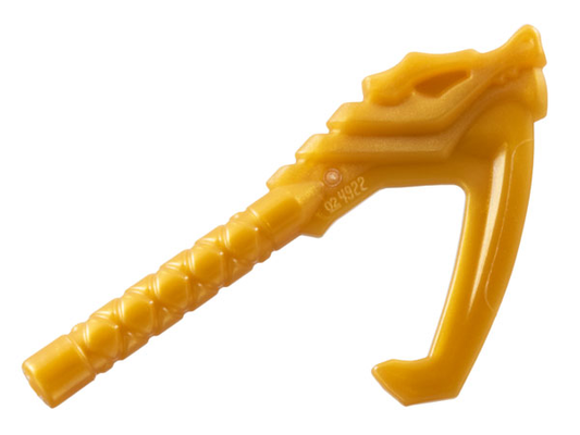 Pearl Gold Minifigure, Weapon Sickle with Dragon Head and Long Wrapped Handle