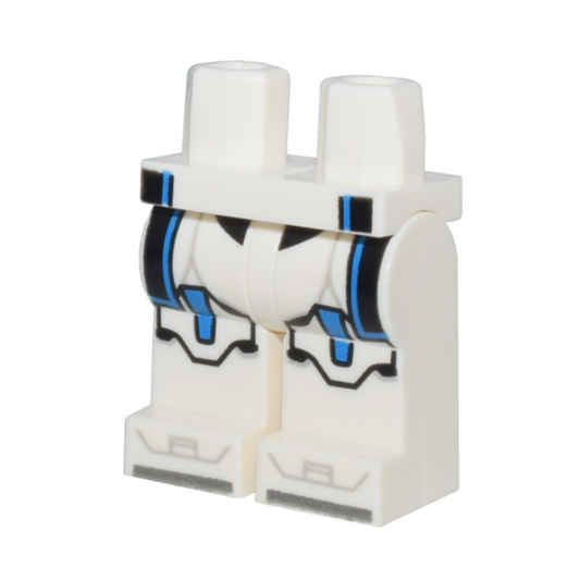 White Hips and Legs with Black Kama Ends, Blue Knee Pads, and Silver Toes Pattern