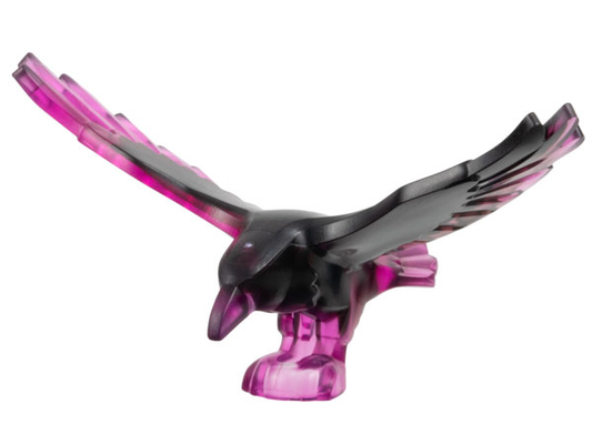 Trans-Dark Pink Bird, Raven with Spread Wings with Marbled Black Pattern