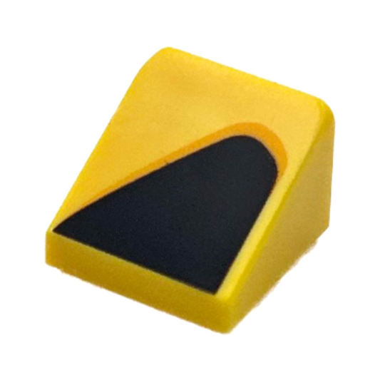 Yellow Slope 30 1 x 1 x 2/3 with Black and Bright Light Orange Curved Triangle / Vent Pattern Model Left Side
