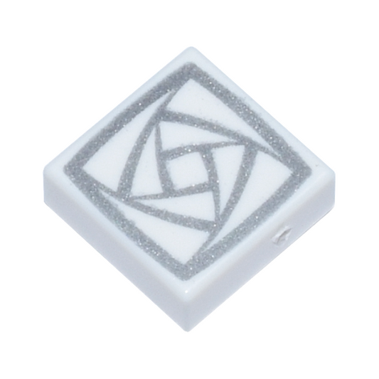 White Tile 1 x 1 with Silver Rotating Squares Pattern