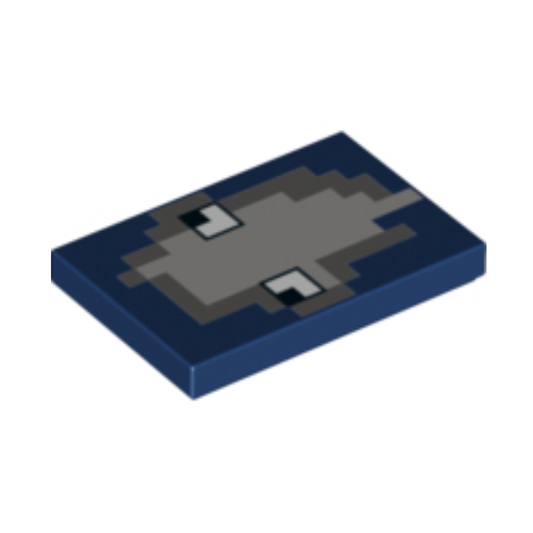 Dark Blue Tile 2 x 3 with Minecraft Squid Face Pattern