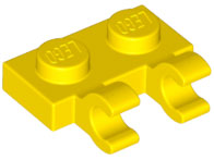 Yellow Plate, Modified 1 x 2 with 2 Open O Clips (Horizontal Grip)