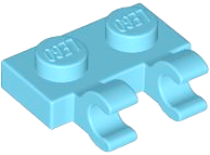Medium Azure Plate, Modified 1 x 2 with 2 Open O Clips (Horizontal Grip)