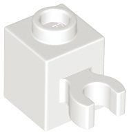 White Brick, Modified 1 x 1 with Open O Clip (Vertical Grip) - Hollow Stud