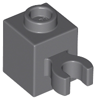 Dark Bluish Gray Brick, Modified 1 x 1 with Open O Clip (Vertical Grip) - Hollow Stud