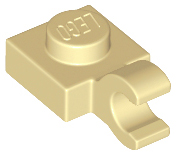 Tan Plate, Modified 1 x 1 with Open O Clip (Horizontal Grip)