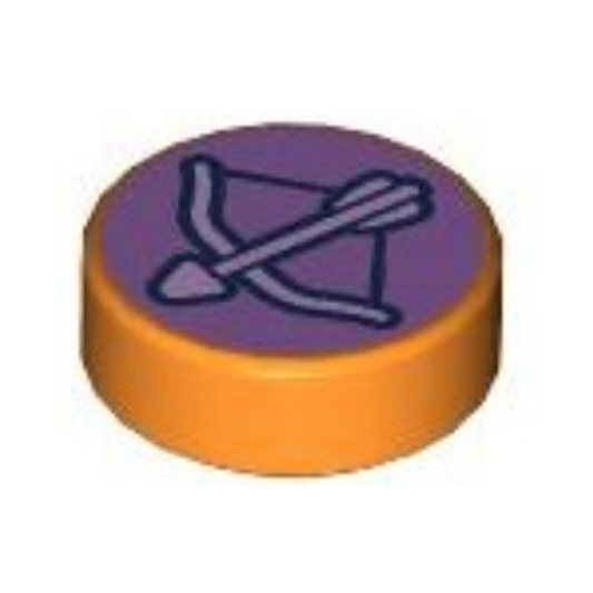 Orange Tile, Round 1 x 1 with Lavender Bow and Arrow on Medium Lavender Background Pattern