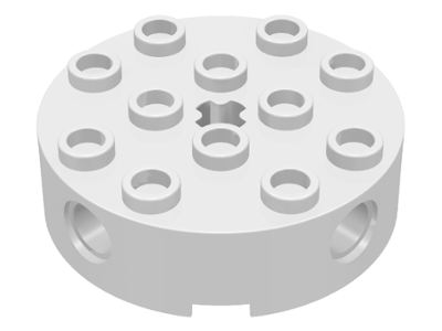 White Brick, Round 4 x 4 with 4 Side Pin Holes and Center Axle Hole