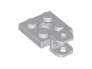 Light Bluish Gray Plate, Modified 2 x 2 with Tow Ball Socket, Short, Flattened with Holes and Axle Hole in Center