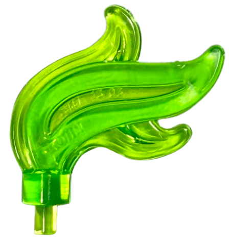 Trans-Bright Green Minifigure, Plume Feather Triple Compact / Flame / Water with Small Pin