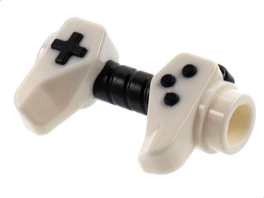 White Minifigure, Utensil Game Controller, Holes on Sides for Bar with Molded Black Buttons and Center Handle Pattern