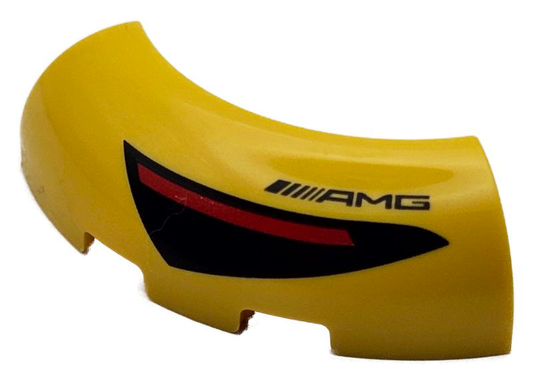 Yellow Brick, Round Corner 3 x 3 without Studs with Black and Red Taillight and AMG Logo Pattern