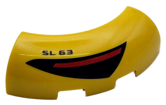 Yellow Brick, Round Corner 3 x 3 without Studs with Black and Red Taillight and 'SL 63' Pattern