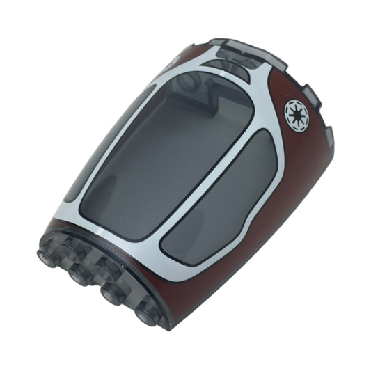 Trans-Black Cone Half 6 x 3 x 6 (Elliptic Paraboloid) with 4 x 2 Top with White Jedi Interceptor Cockpit Frame and SW Galactic Republic Logo on Dark Red Background Pattern