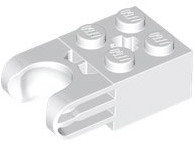 White Technic, Brick Modified 2 x 2 with Ball Socket and Axle Hole - Straight Forks with Round Ends and Closed Sides