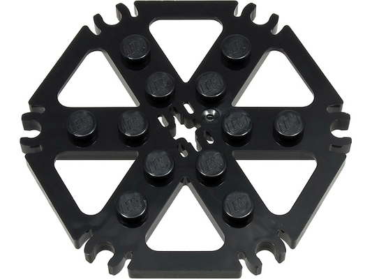 Black Technic, Plate Rotor 6 Blade with Clip Ends Connected (Water Wheel) - Solid Studs