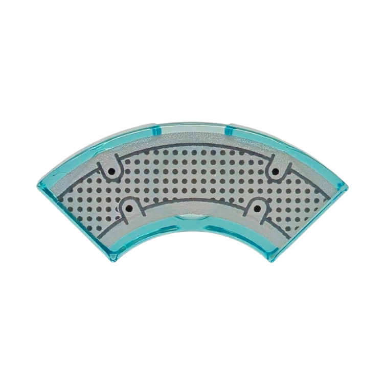 Trans-Light Blue Tile, Round Corner 2 x 2 Macaroni with Bottom Stud Holder with Black and Dark Bluish Gray Dots and Lines on Silver Background Pattern