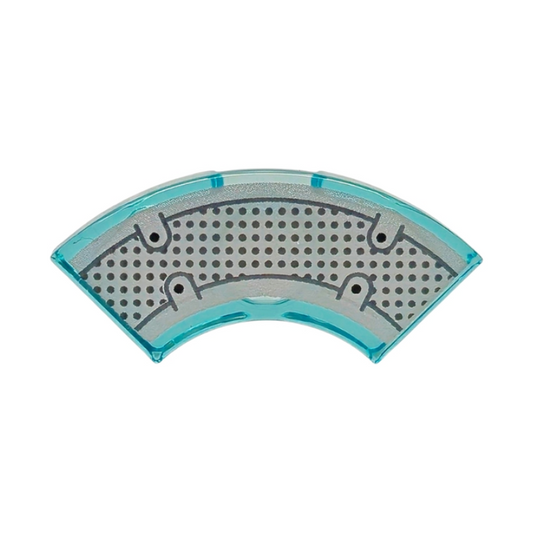 Trans-Light Blue Tile, Round Corner 2 x 2 Macaroni with Bottom Stud Holder with Black and Dark Bluish Gray Dots and Lines on Silver Background Pattern