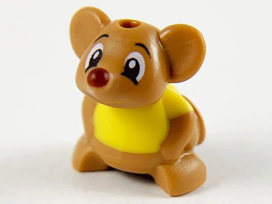 Medium Nougat Mouse, Friends Style with Molded Yellow Shirt and Printed Black Eyes and Dark Red Nose Pattern (Disney Gus)