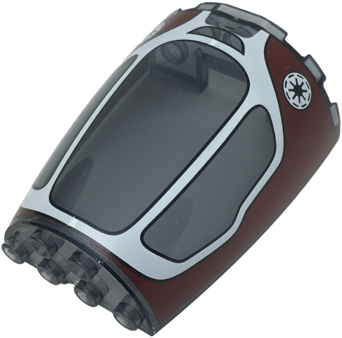 Trans-Black Cone Half 6 x 3 x 6 (Elliptic Paraboloid) with 4 x 2 Top with White Jedi Interceptor Cockpit Frame and SW Galactic Republic Logo on Dark Red Background Pattern