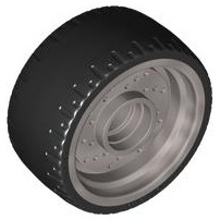 Flat Silver Wheel 24 x 12 with Pin Hole with Molded Black Hard Rubber Tire Pattern