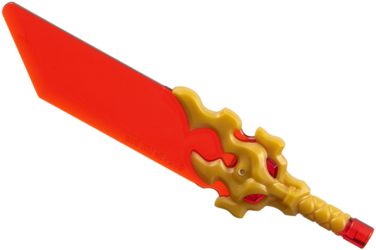 Trans-Red Minifigure, Weapon Sword with Pommel with Molded Pearl Gold Hilt with Flaming Dragon Head Pattern (Reveal Blade)
