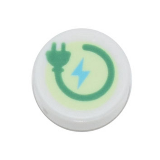 White Tile, Round 1 x 1 with Green Electric Power Plug and Medium Azure Lightning Bolt on Yellowish Green Background Pattern