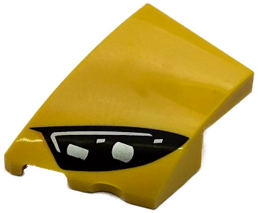 Yellow Wedge 3 x 2 Left No Studs with Black Mercedes-AMG Car Headlight, White Stripes and 2 Silver Bulbs Pattern