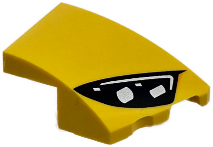 Yellow Wedge 3 x 2 Right No Studs with Black Mercedes-AMG Car Headlight, White Stripes and 2 Silver Bulbs Pattern