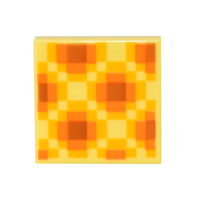 Bright Light Yellow Tile 2 x 2 with Minecraft Pixelated Dark Orange, Orange, and Bright Light Orange Diagonal Honeycomb Pattern