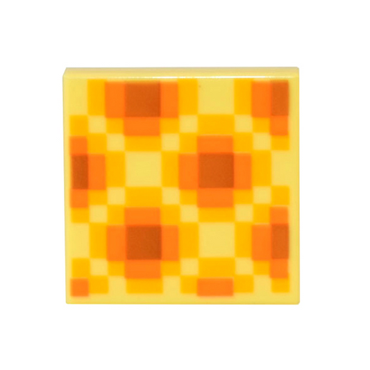 Bright Light Yellow Tile 2 x 2 with Minecraft Pixelated Dark Orange, Orange, and Bright Light Orange Diagonal Honeycomb Pattern