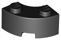 Black Brick, Round Corner 2 x 2 Macaroni with Stud Notch and Reinforced Underside