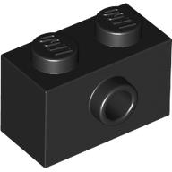 Black Brick, Modified 1 x 2 with Stud on Side with Bottom Stud Holder