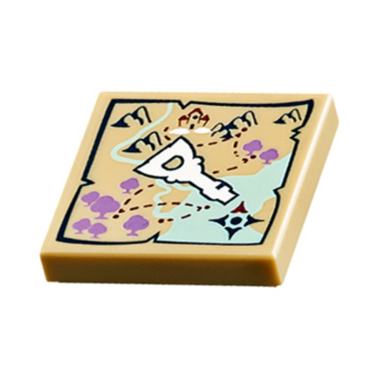 Tan Tile 2 x 2 with Map and Elven Key Pattern