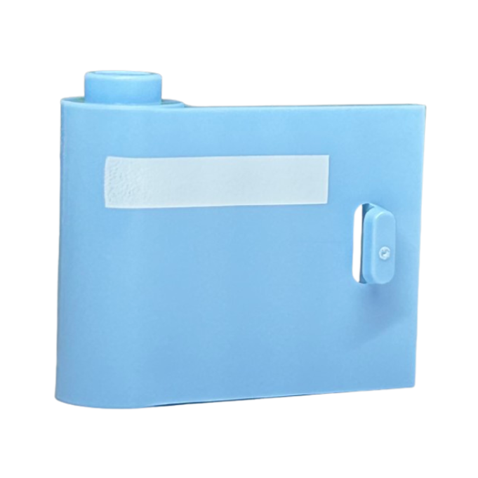 Bright Light Blue Door 1 x 3 x 2 Left - Open Between Top and Bottom Hinge with Horizontal White Stripe Pattern