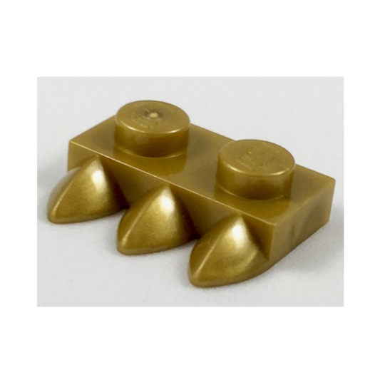 Pearl Gold Plate, Modified 1 x 2 with 3 Teeth