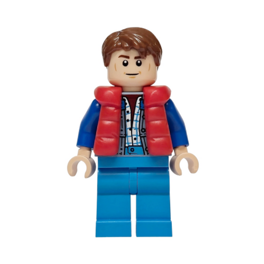 sc138 Marty McFly - Red Puffer Vest over Sand Blue Jacket, Blue Arms
