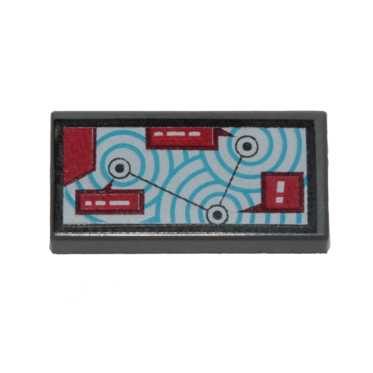 Dark Bluish Gray Tile 1 x 2 with Map with Blue Circles Pattern