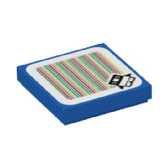 Blue Tile 2 x 2 with Super Mario Scanner Code Baby Penguin Pattern (Sticker) - Sets 71402 / 71417 / 71430